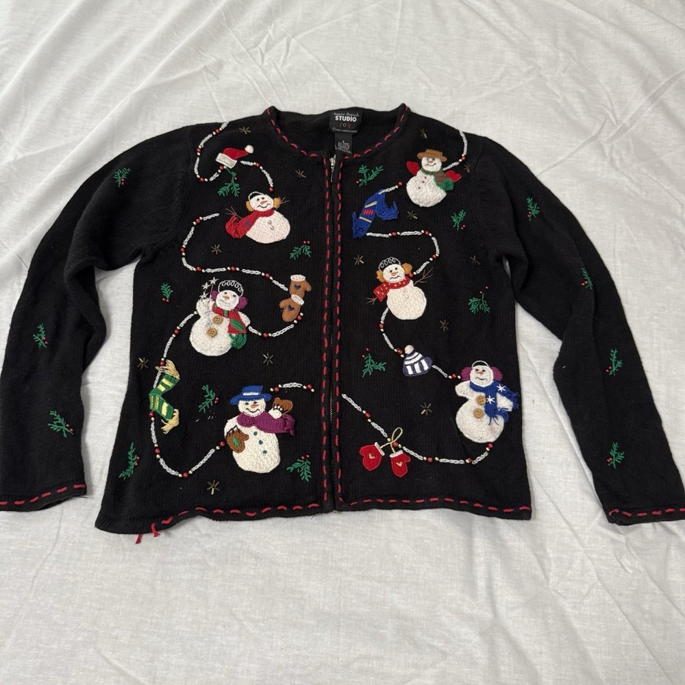 Designers Originals Studio Joy Vtg Embroidered Christmas Sweater Sz S
